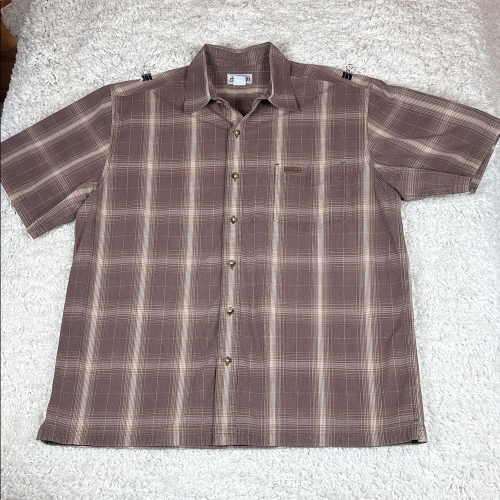 Carhartt Men's Brown Plaid Short Sleeve Shirt, Size XL